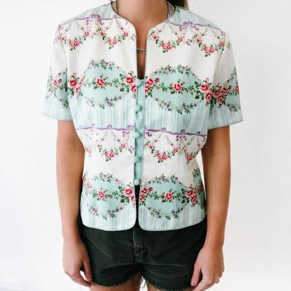 Vintage Structured Mix Print Blouse - Picture 2 of 8